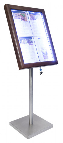 Porte-menu lumineux rectangulaire wengé 4 pages led Classique Securit