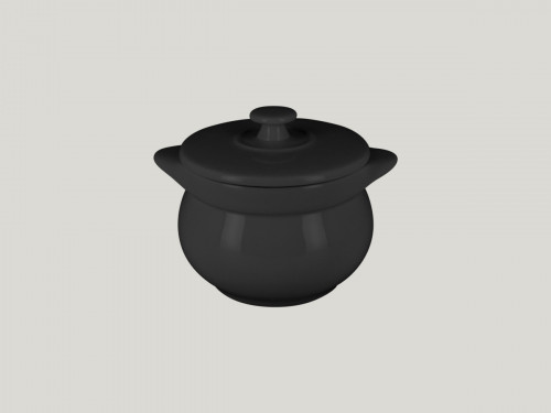 Soupière avec couvercle rond noir porcelaine Ø 10,6 cm Chefs Fusion Rak