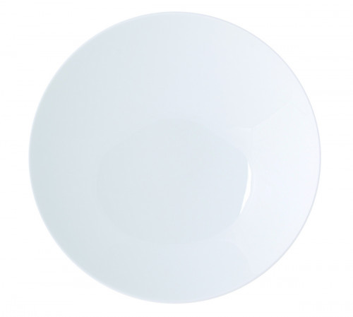 Assiette creuse en métal émaillé, blanc bordure bleue, Ø 24 cm