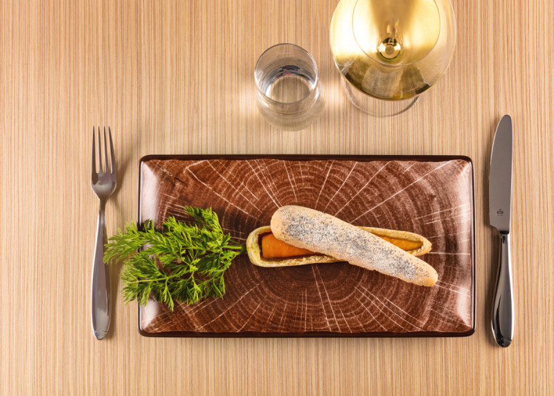 Assiette plate rectangulaire marron porcelaine vitrifiée 33,5x18 cm Woodart Rak