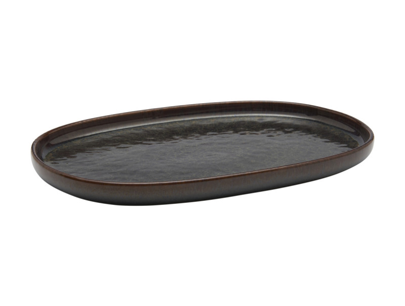 Assiette ovale Marron Bleu grès 33x22,5 cm Amber Accolade