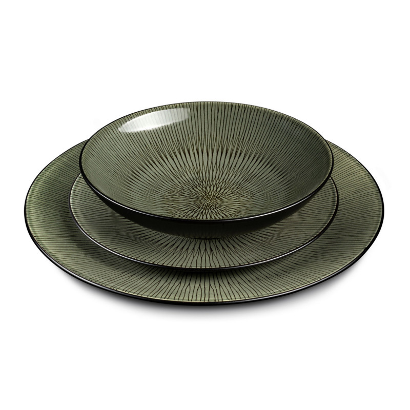 Assiette coupe plate rond vert grès émaillé Ø 27 cm Hypnose Medard De Noblat